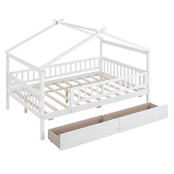 Merax Full Size Wooden House Bed with Two Drawers