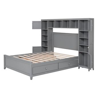 Merax Full Size Wooden Bed With All in One Cabinet and Shelf