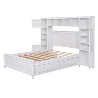 Merax Full Size Wooden Bed With All in One Cabinet and Shelf