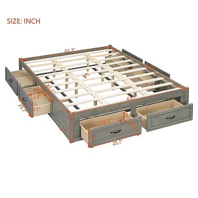 Merax Queen Size Platform Bed with 6 Storage Drawers