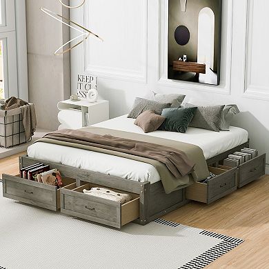 Merax Queen Size Platform Bed with 6 Storage Drawers