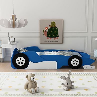 Merax Twin Size Race Car-Shaped Platform Bed with Wheels