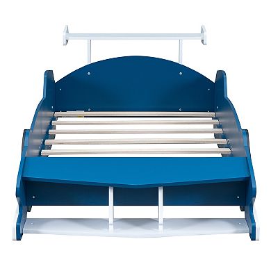 Merax Twin Size Race Car-Shaped Platform Bed with Wheels