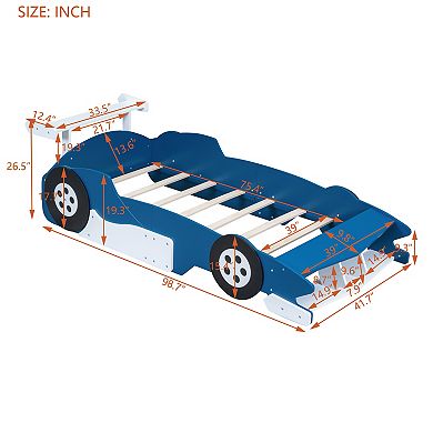 Merax Twin Size Race Car-Shaped Platform Bed with Wheels