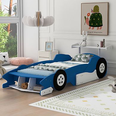 Merax Twin Size Race Car-Shaped Platform Bed with Wheels
