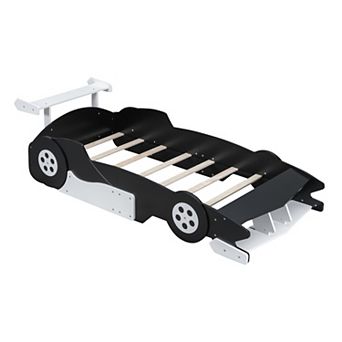 Merax Twin Size Race Car-Shaped Platform Bed with Wheels