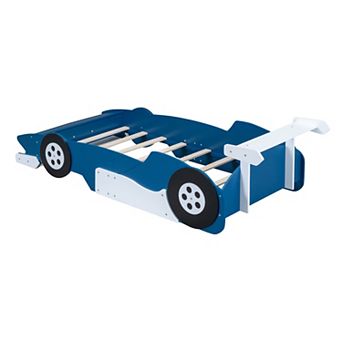 Merax Twin Size Race Car-Shaped Platform Bed with Wheels