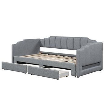 Merax Extendable Upholstered Daybed with Two Storage Drawers and LED Light