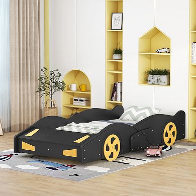 Merax Race Car-Shaped Platform Bed with Wheels and Storage