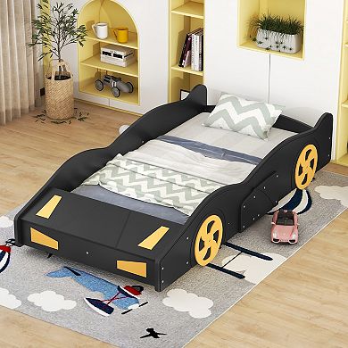 Merax Race Car-Shaped Platform Bed with Wheels and Storage