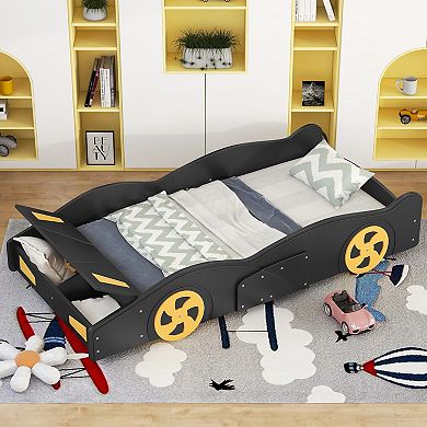 Merax Race Car-Shaped Platform Bed with Wheels and Storage