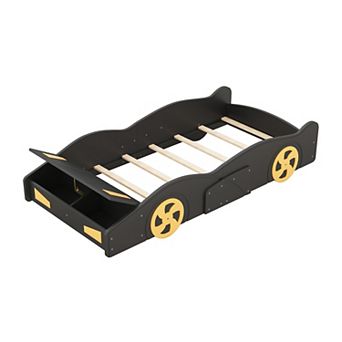 Merax Race Car-Shaped Platform Bed with Wheels and Storage
