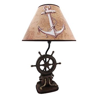 Captain's Destiny Ship's Wheel Nautical Boat Table Lamp Anchor Shade