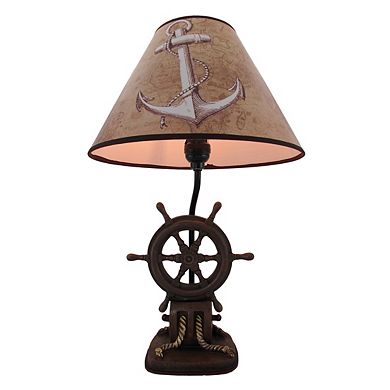 Captain's Destiny Ship's Wheel Nautical Boat Table Lamp Anchor Shade