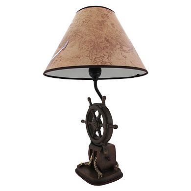 Captain's Destiny Ship's Wheel Nautical Boat Table Lamp Anchor Shade
