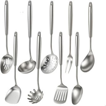 9 pc 304 Stainless Steel Kitchen Utensil Set, Dishwasher Safe with Ladle Spatula