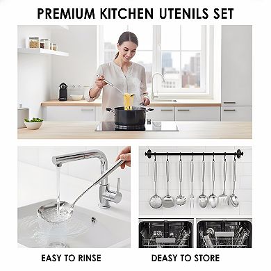 9-Piece 304 Stainless Steel Kitchen Utensil Set, Dishwasher Safe with Ladle Spatula