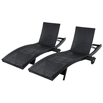 Merax Patio Wicker Chaise Lounge Chairs Set of 2, Outdoor Rattan Reclining Lounge Chair