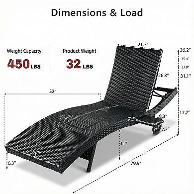 Merax Patio Wicker Chaise Lounge Chairs Set of 2, Outdoor Rattan ...