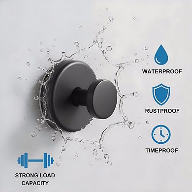 Black Suction Cup Hooks 2 Pack, Removable for Bathroom Towels and Robes