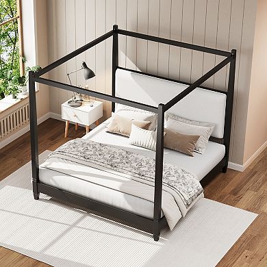 Merax Platform Bed with Upholstery Headboard,with Wooden Slat Support Legs