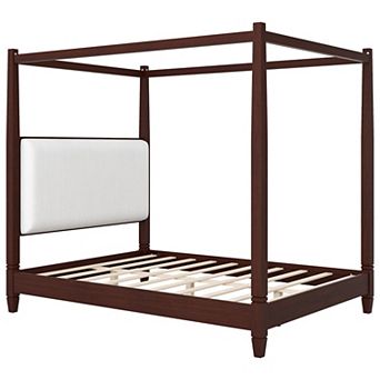 Merax Platform Bed with Upholstery Headboard,with Wooden Slat Support Legs