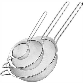 3-Pack Mesh Strainers Silver, Stainless Steel Sieves Set for Draining Rinsing