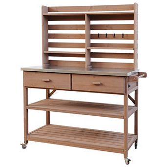 Merax 64.9"H Outdoor Potting Bench Table with Lockable Wheels