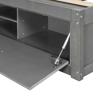 Merax Platform Bed Frame with 4 Storage Drawers and Hydraulic Lift Footboard Storage