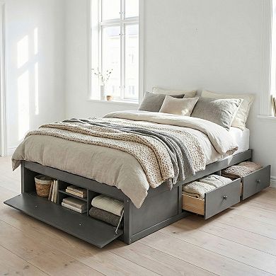 Merax Platform Bed Frame with 4 Storage Drawers and Hydraulic Lift Footboard Storage