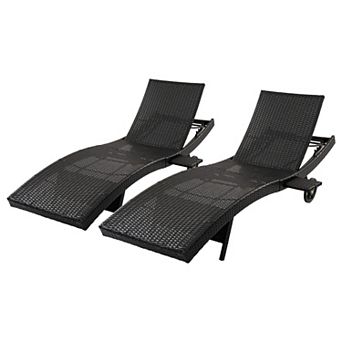 Merax Patio Wicker Chaise Lounge Chairs Set of 2, Outdoor Rattan Reclining Lounge Chair