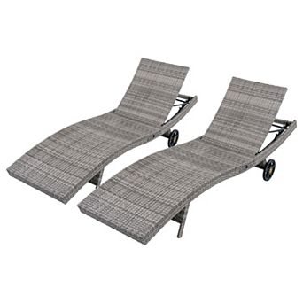 Merax Patio Wicker Chaise Lounge Chairs Set of 2, Outdoor Rattan Reclining Lounge Chair