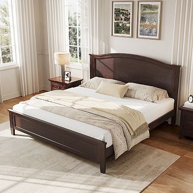 Merax Platform Bed with Headboard,with Wooden Slat Support Legs