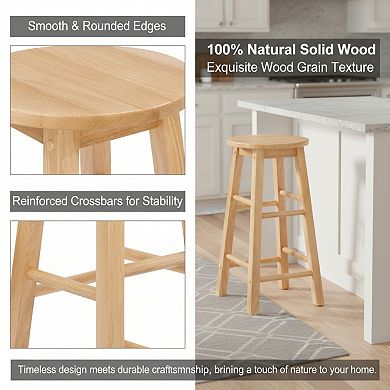 Natural Wood Barstool 24 Inch, Round Seat for Kitchen Counter