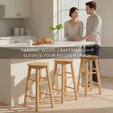 Natural Wood Barstool 24 Inch, Round Seat for Kitchen Counter