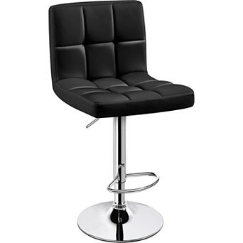 Adjustable PU Leather Swivel Bar Stool, Black with Back Footrest for Counter
