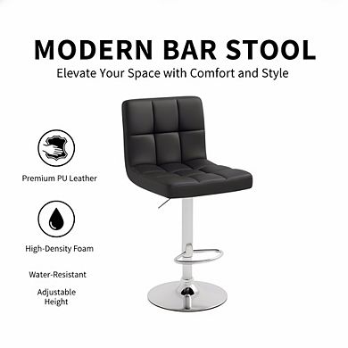 Adjustable PU Leather Swivel Bar Stool, Black with Back Footrest for Counter