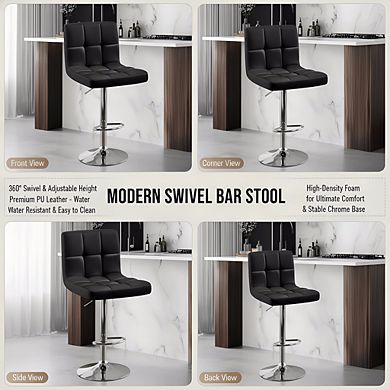 Adjustable PU Leather Swivel Bar Stool, Black with Back Footrest for Counter