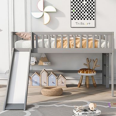 Merax Full Size Low Loft Bed with Ladder and Slide