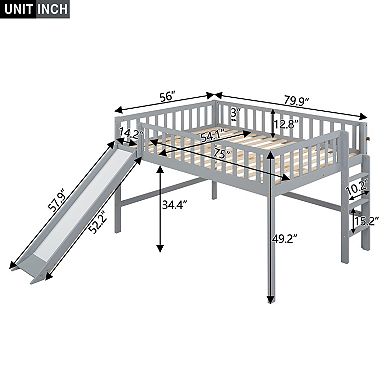 Merax Full Size Low Loft Bed with Ladder and Slide