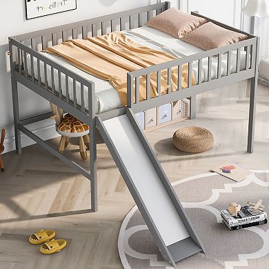 Merax Full Size Low Loft Bed with Ladder and Slide