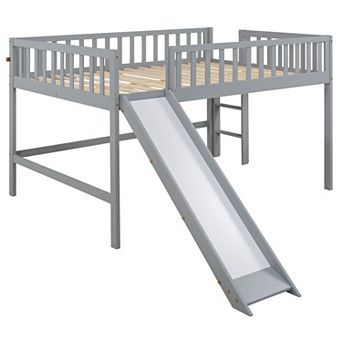 Merax Full Size Low Loft Bed with Ladder and Slide