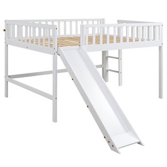 Merax Full Size Low Loft Bed with Ladder and Slide