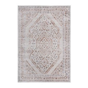 Aurora Ascent LOOM & LUXE 8x10 Cream Bordered Stain-Resistant Non-Shedding Area Rug