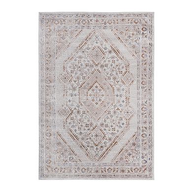 Aurora Ascent LOOM & LUXE 8x10 Cream Bordered Stain-Resistant Non-Shedding Area Rug