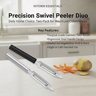 2-Pack Swivel Vegetable Peeler, Stainless Steel 1.75" Blade Silver Handle