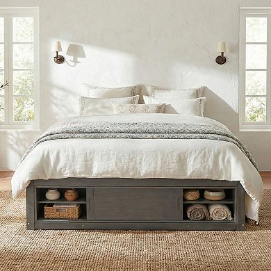 Merax Queen Size Platform Bed Frame with 4 Storage Drawers and Footboard Storage Cubby