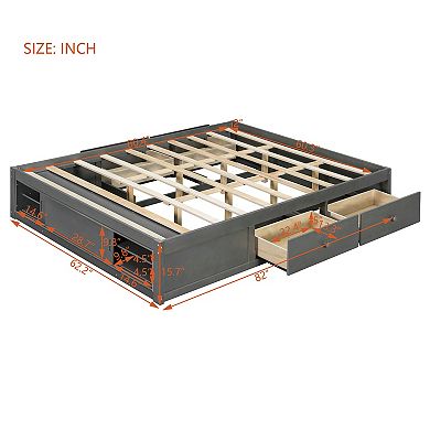 Merax Queen Size Platform Bed Frame with 4 Storage Drawers and Footboard Storage Cubby