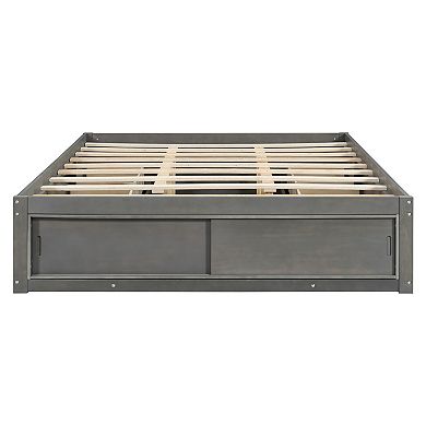 Merax Queen Size Platform Bed Frame with 4 Storage Drawers and Footboard Storage Cubby