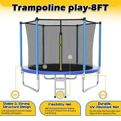 Merax 8 FT Outdoor Trampoline with Safety Enclosure Net & Ladder, ASTM Approved